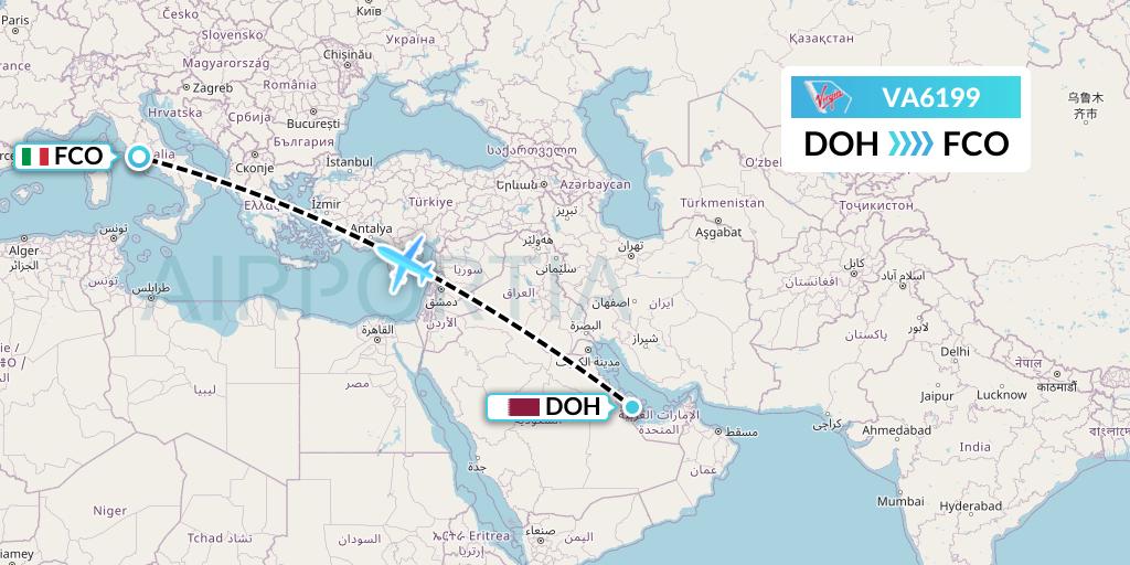 VA6199 Virgin Australia Flight Map: Doha to Rome