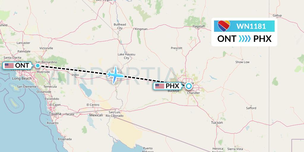 WN1181 Southwest Airlines Flight Map: Ontario to Phoenix