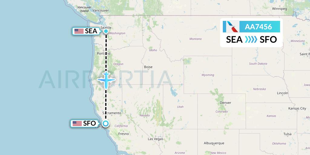 AA7456 American Airlines Flight Map: Seattle to San Francisco