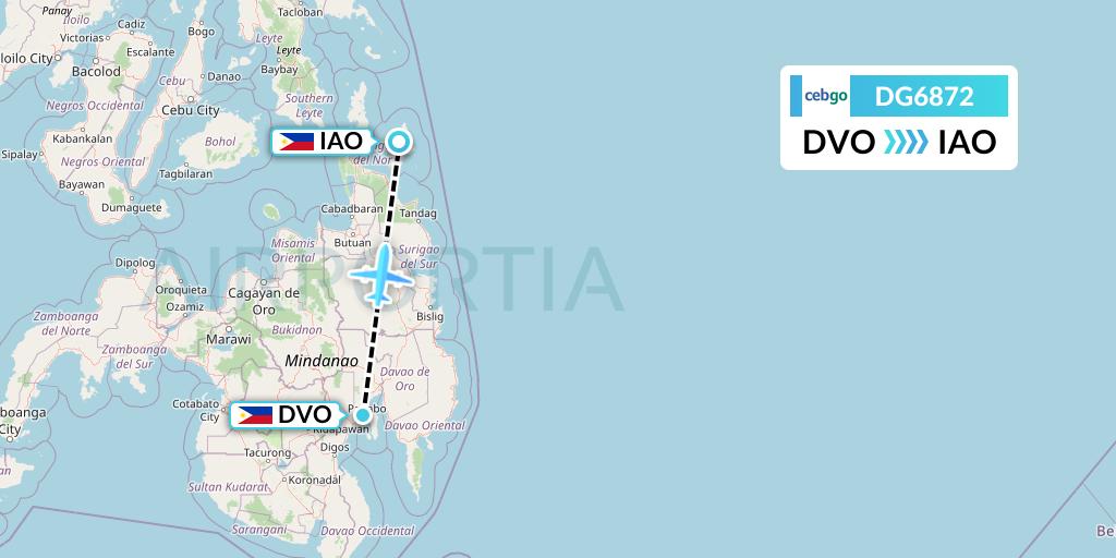 DG6872 Cebgo Flight Map: Davao City to Del Carmen