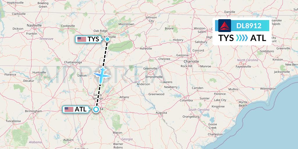 DL8912 Delta Air Lines Flight Map: Knoxville to Atlanta