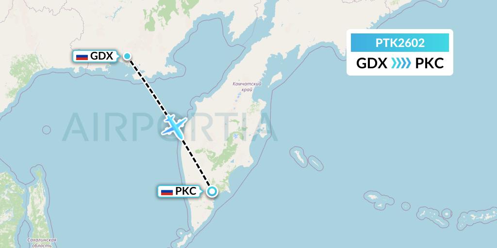 PTK2602 Petropavlovsk-Kamchatsky Airline Flight Map: Magadan to Petropavlovsk-Kamchatsky