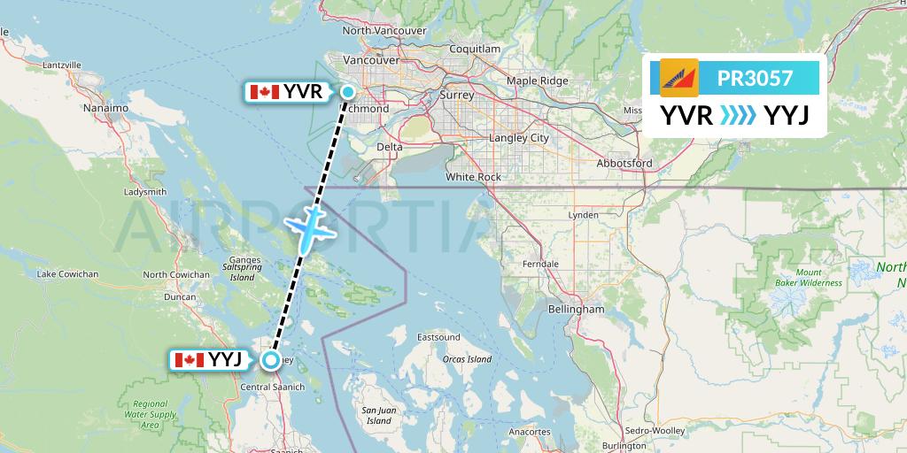 PR3057 Philippine Airlines Flight Map: Vancouver to Victoria