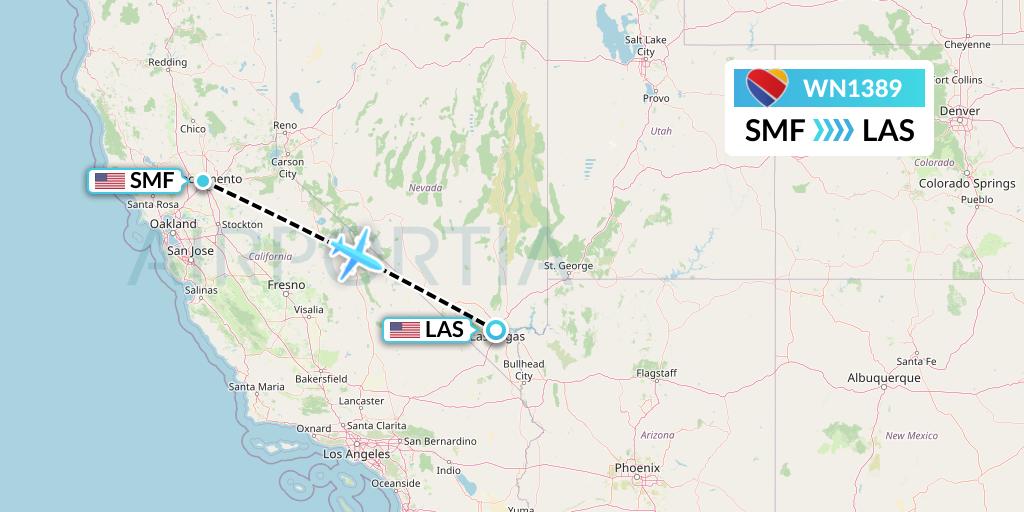 WN1389 Southwest Airlines Flight Map: Sacramento to Las Vegas