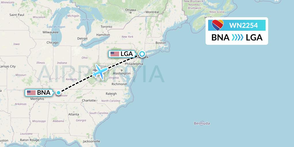 WN2254 Flight Status Southwest Airlines Nashville to New York (SWA2254)