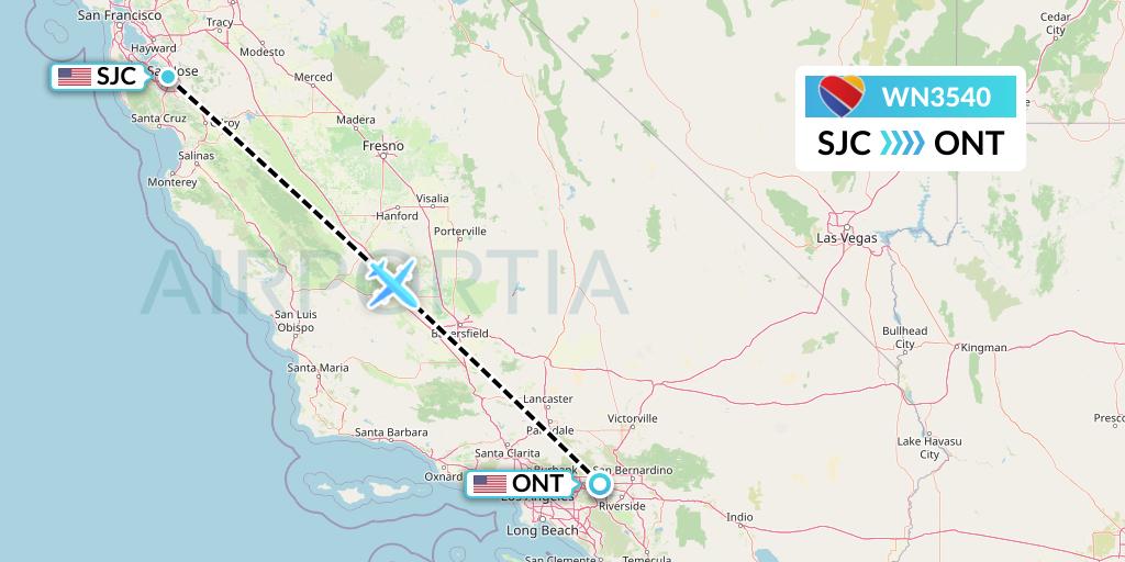 WN3540 Southwest Airlines Flight Map: San Jose to Ontario