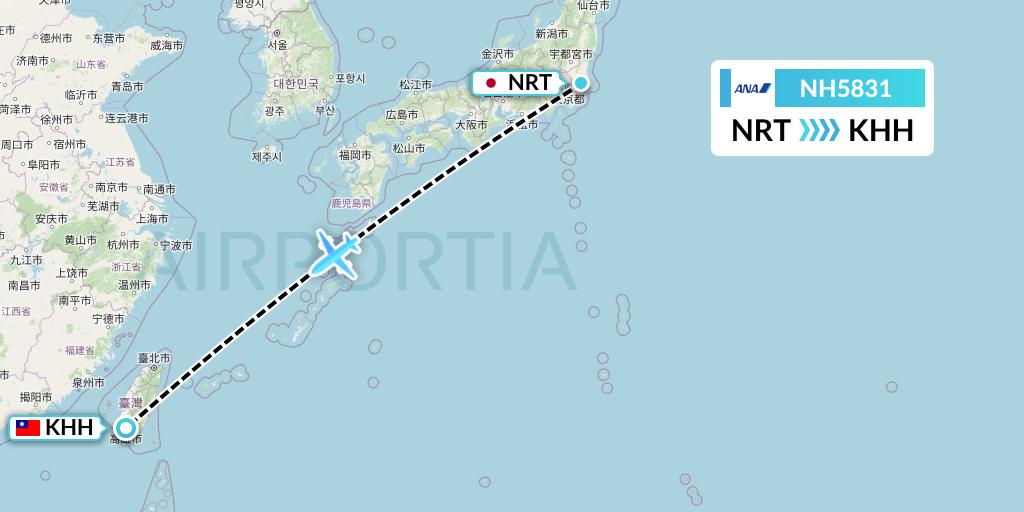 NH5831 All Nippon Airways Flight Map: Tokyo to Kaohsiung