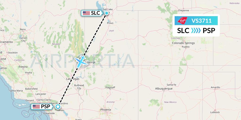 VS3711 Virgin Atlantic Airways Flight Map: Salt Lake City to Palm Springs