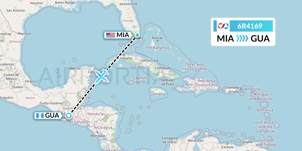 6R4169 Alrosa Flight Map: Miami to Guatemala City