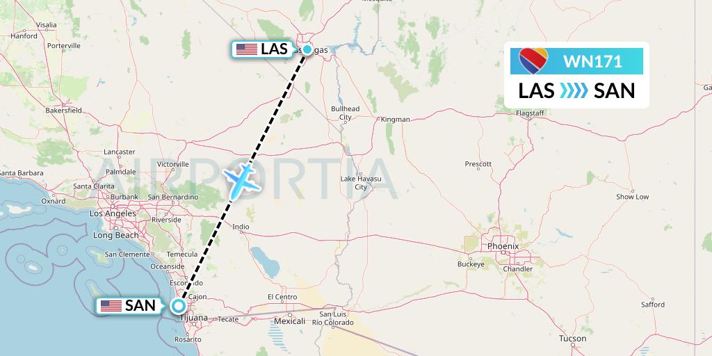WN171 Southwest Airlines Flight Map: Las Vegas to San Diego