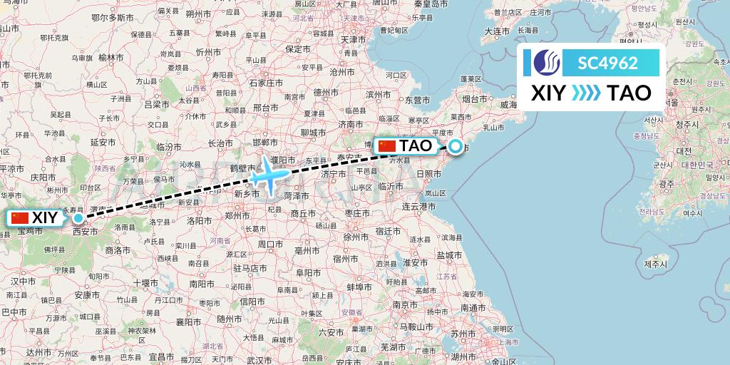 SC4962 Shandong Airlines Flight Map: Xi'an to Qingdao