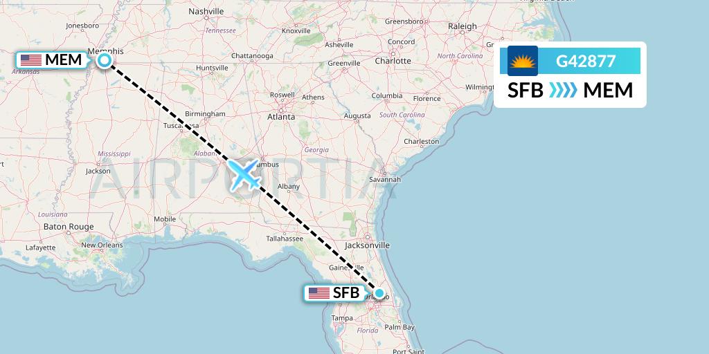 G42877 Allegiant Air Flight Map: Orlando to Memphis