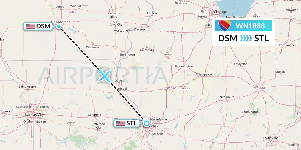 WN1888 Flight Status Southwest Airlines Des Moines to St. Louis (SWA1888)