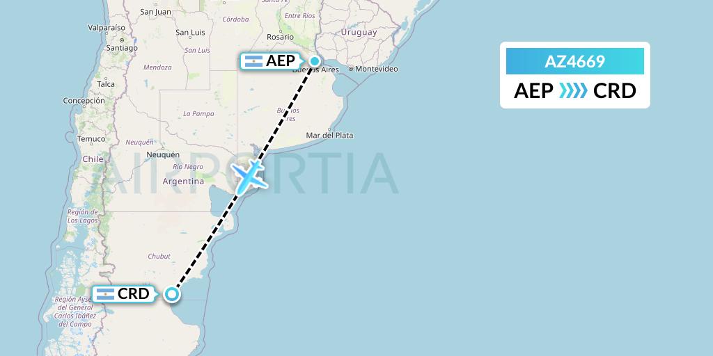 AZ4669 ITA Airways Flight Map: Buenos Aires to Comodoro Rivadavia