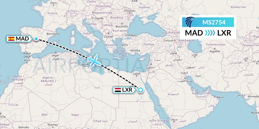 MS2754 EgyptAir Flight Map: Madrid to Luxor