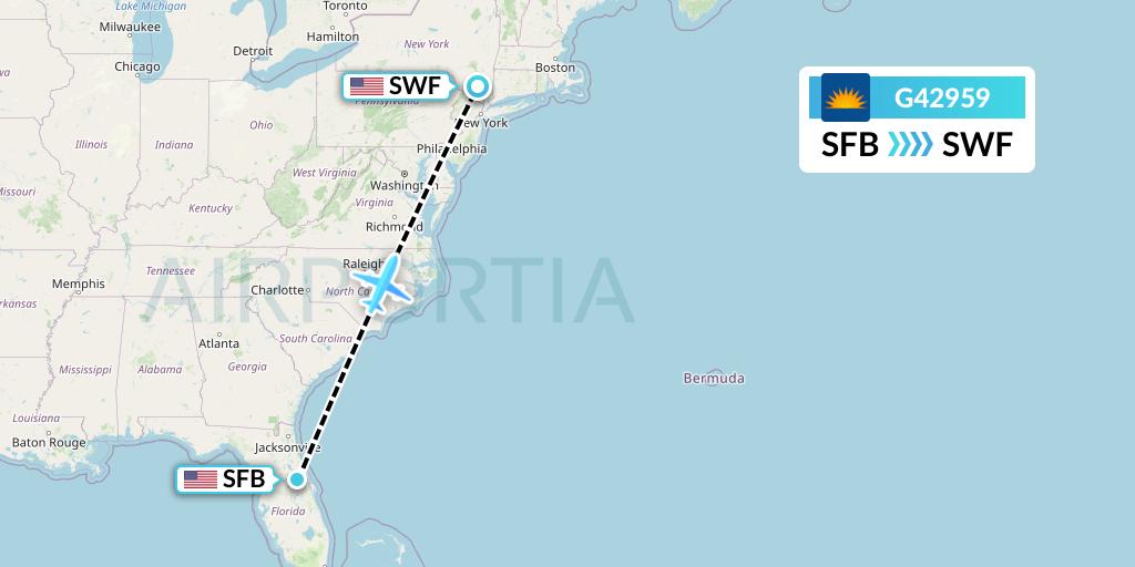 G42959 Allegiant Air Flight Map: Orlando to Newburgh