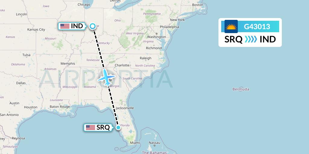 G43013 Allegiant Air Flight Map: Sarasota to Indianapolis