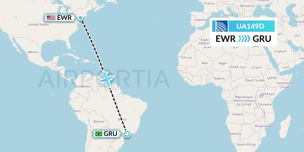 UA149D United Airlines Flight Map: New York to Sao Paulo