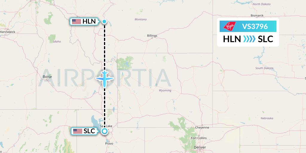 VS3796 Virgin Atlantic Airways Flight Map: Helena to Salt Lake City