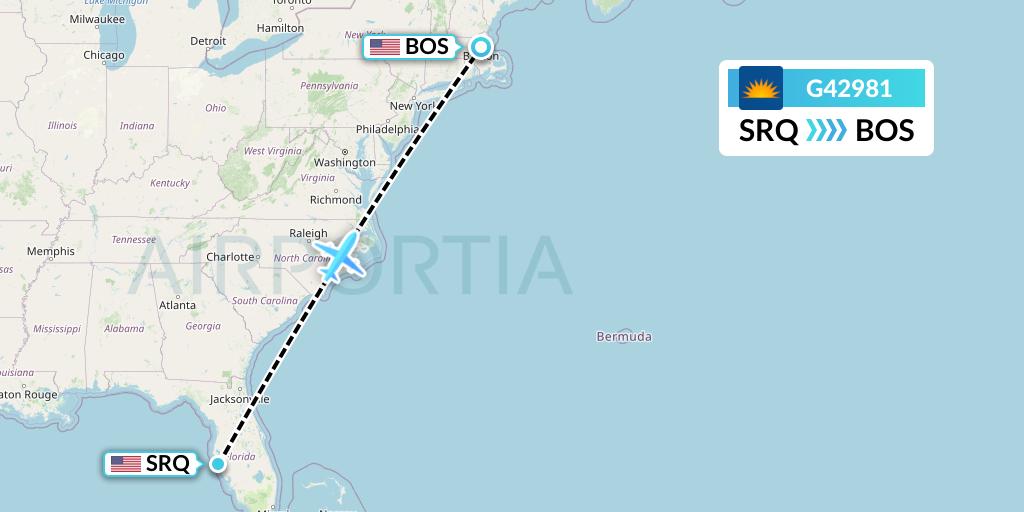 G42981 Allegiant Air Flight Map: Sarasota to Boston