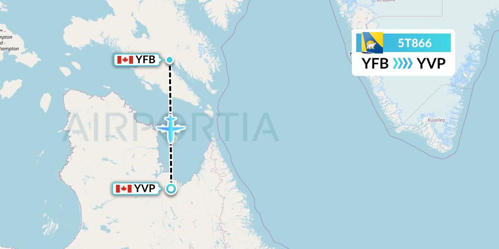 5T866 Canadian North Flight Map: Iqaluit to Kuujjuaq