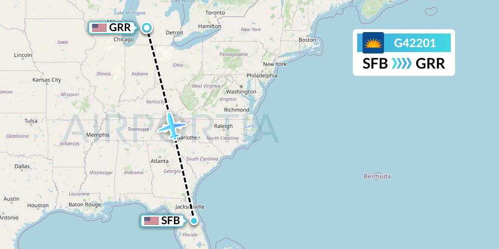 G42201 Allegiant Air Flight Map: Orlando to Grand Rapids