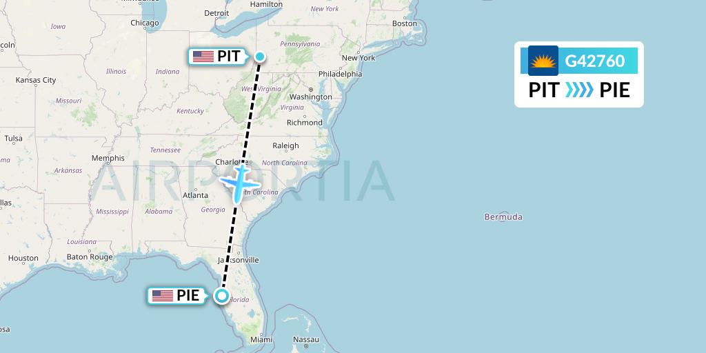 G42760 Allegiant Air Flight Map: Pittsburgh to St. Petersburg
