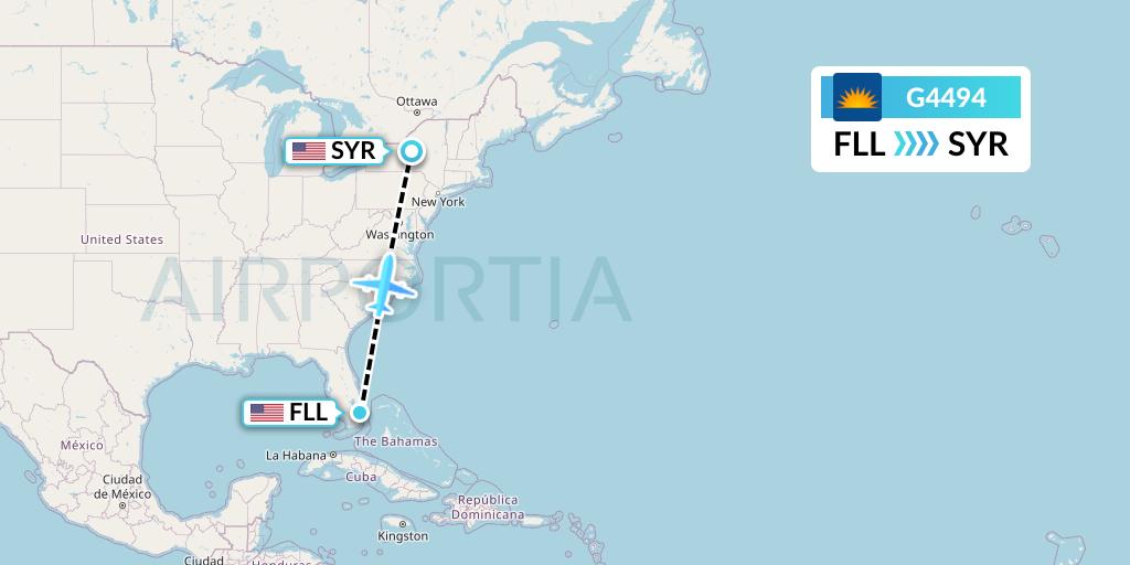 G4494 Allegiant Air Flight Map: Fort Lauderdale to Syracuse
