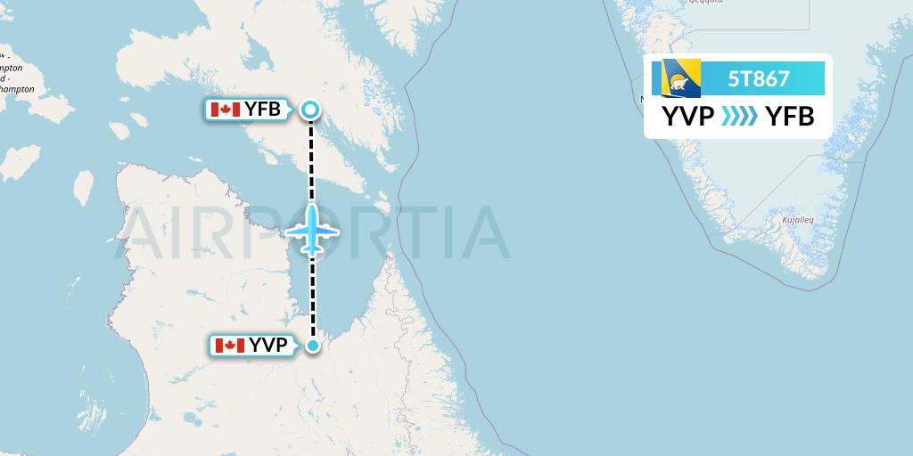 5T867 Canadian North Flight Map: Kuujjuaq to Iqaluit
