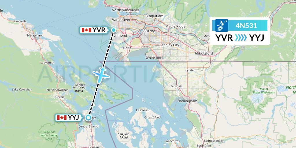 4N531 Air North Flight Map: Vancouver to Victoria