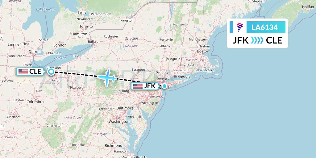 LA6134 LAN Airlines Flight Map: New York to Cleveland