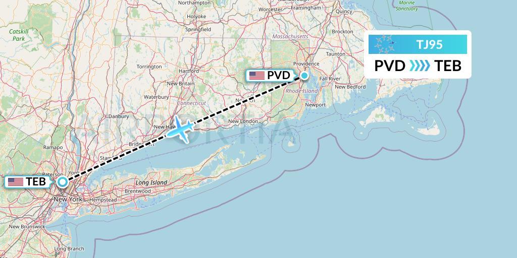 TJ95 Tradewind Aviation Flight Map: Providence to Teterboro