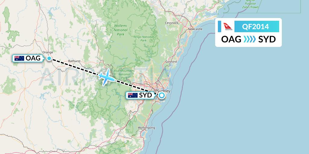 QF2014 Qantas Flight Map: Orange to Sydney