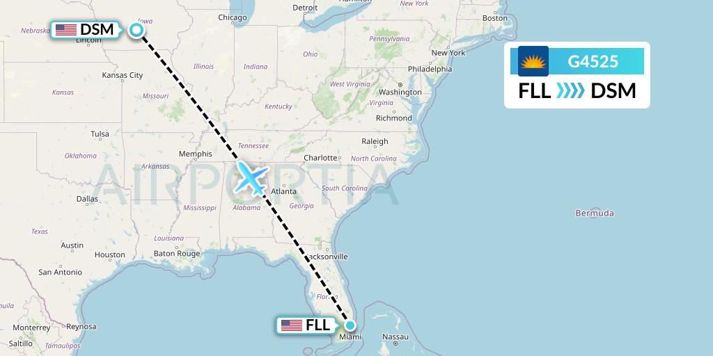 G4525 Allegiant Air Flight Map: Fort Lauderdale to Des Moines