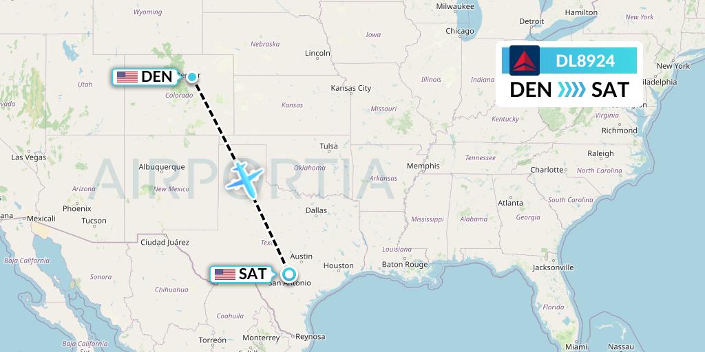 DL8924 Delta Air Lines Flight Map: Denver to San Antonio