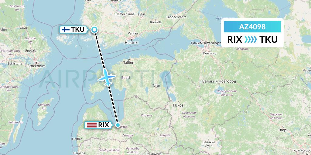 AZ4098 ITA Airways Flight Map: Riga to Turku
