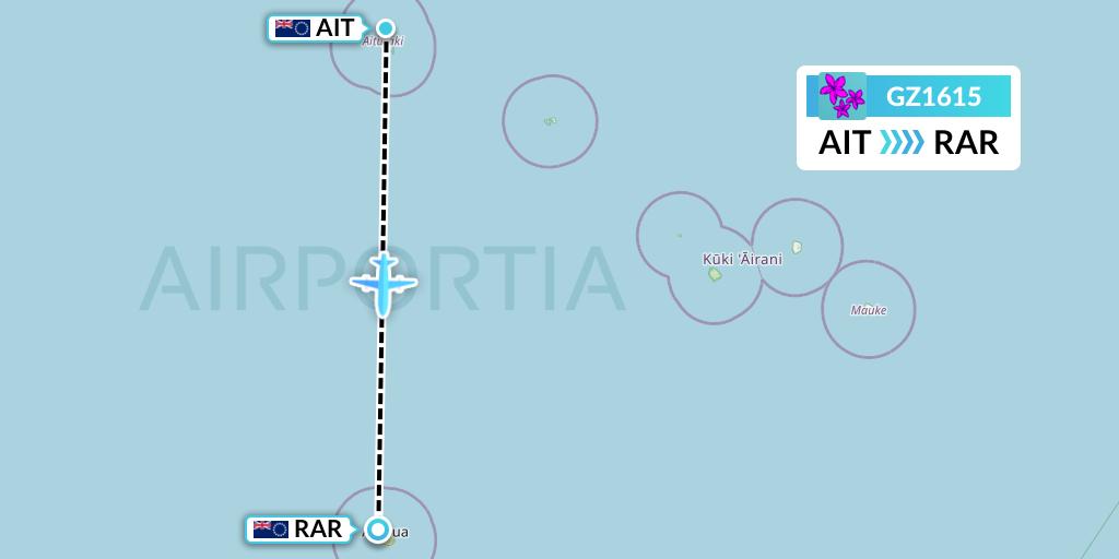 GZ1615 Air Rarotonga Flight Map: Aitutaki to Avarua