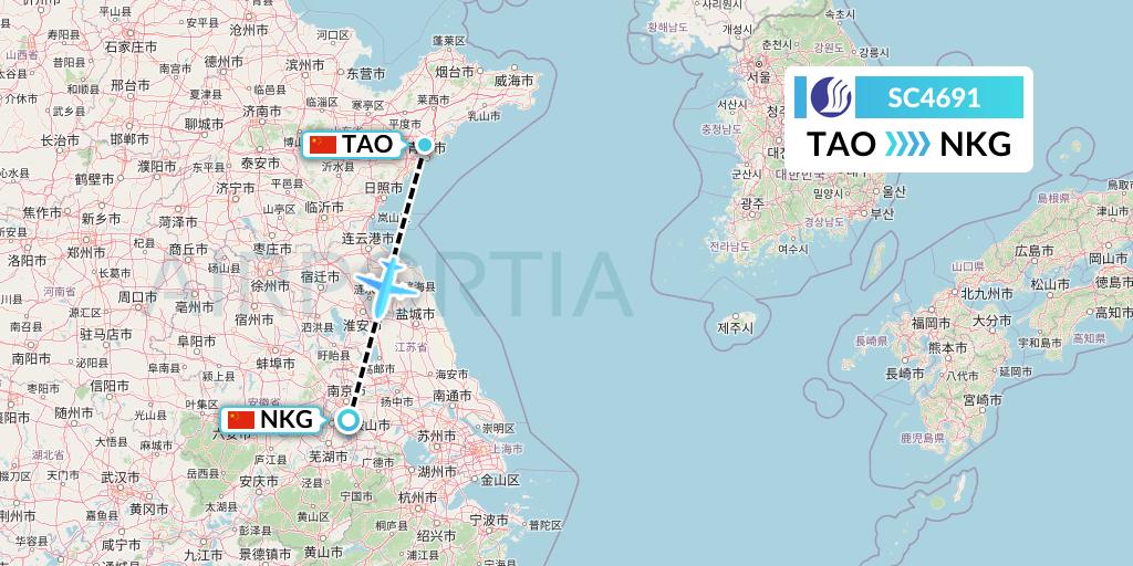 SC4691 Shandong Airlines Flight Map: Qingdao to Nanjing