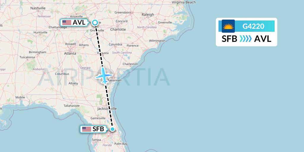 G4220 Allegiant Air Flight Map: Orlando to Asheville