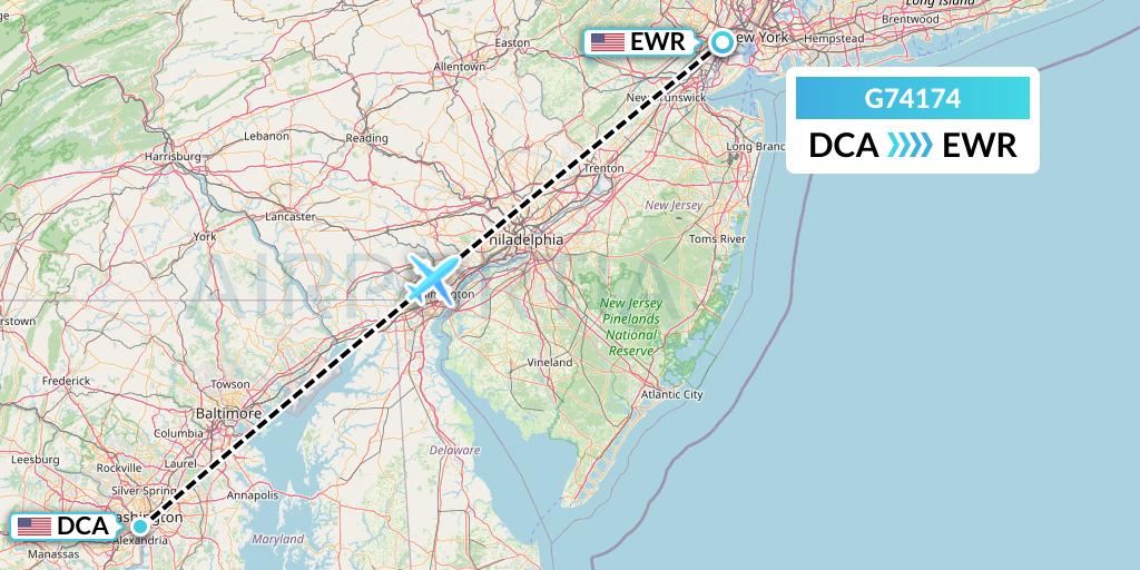G74174 GoJet Flight Map: Washington to New York