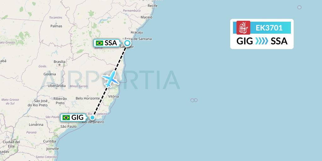 EK3701 Emirates Flight Map: Rio de Janeiro to Salvador