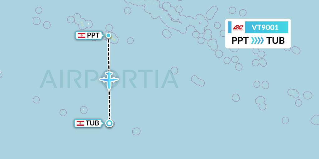 VT9001 Air Tahiti Flight Map: Papeete to French Polynesia