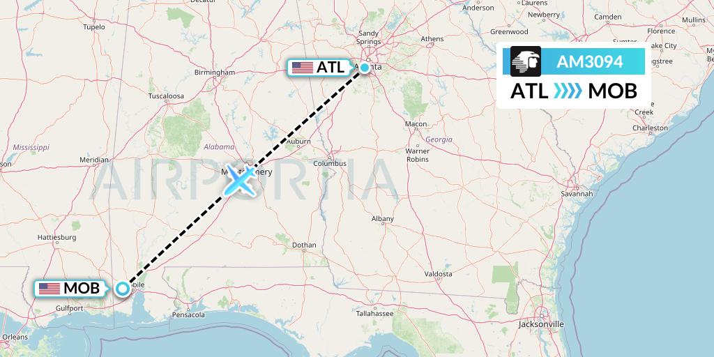 AM3094 Aeromexico Flight Map: Atlanta to Mobile