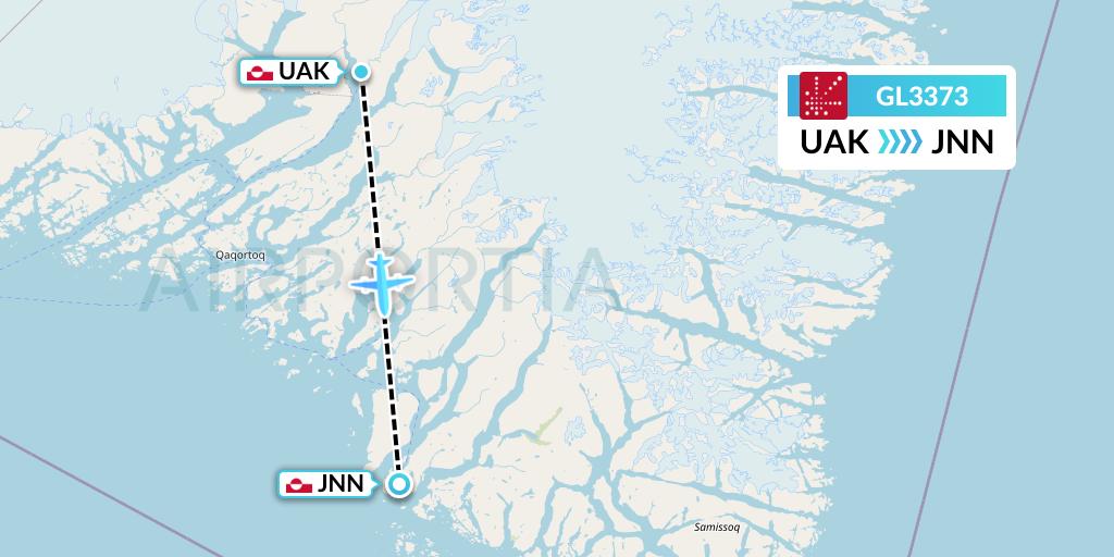 GL3373 Air Greenland Flight Map: Narsarsuaq to Nanortalik
