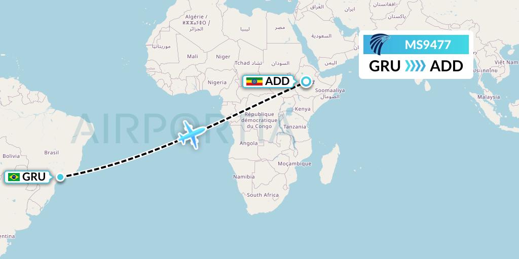 MS9477 EgyptAir Flight Map: Sao Paulo to Addis Ababa