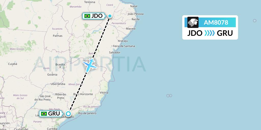 AM8078 Aeromexico Flight Map: Juazeiro Do Norte to Sao Paulo