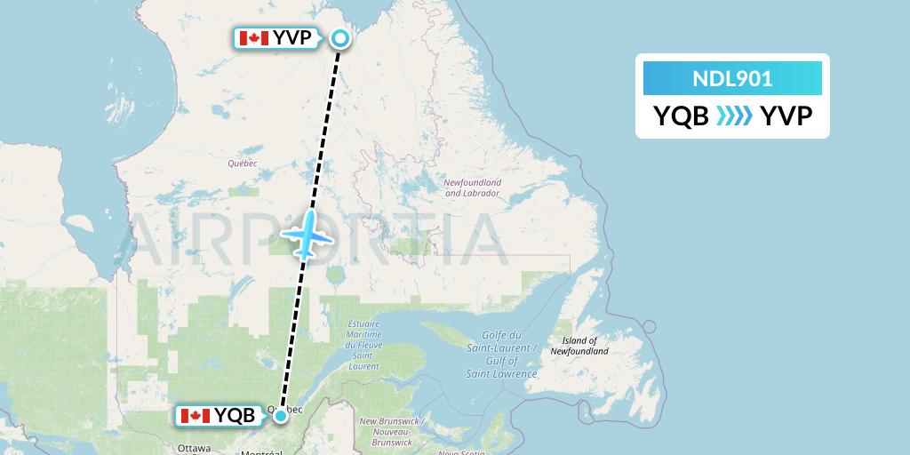 NDL901 Chrono Aviation Flight Map: Quebec to Kuujjuaq