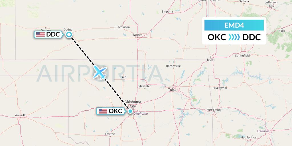 EMD4 Eaglemed Flight Map: Oklahoma City to Dodge City