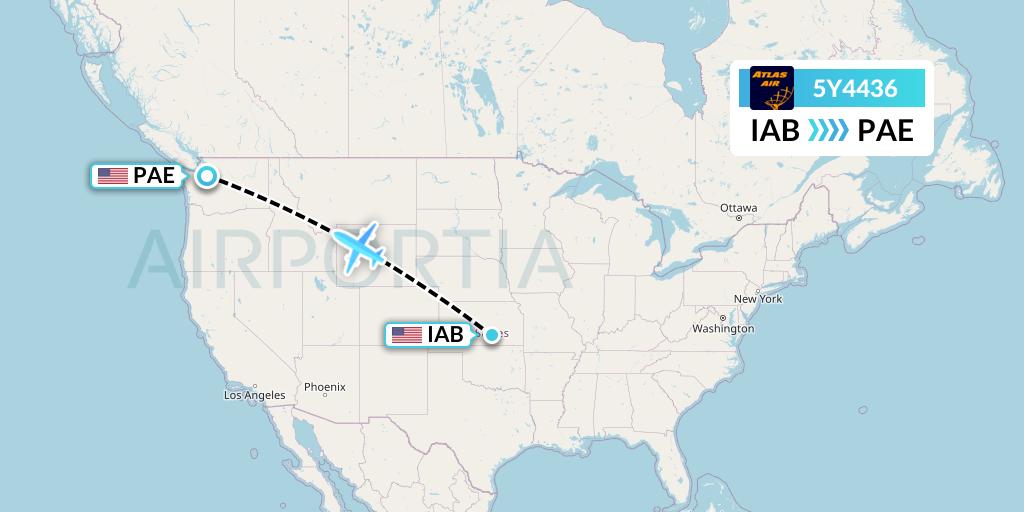 5Y4436 Atlas Air Flight Map: Wichita to Everett