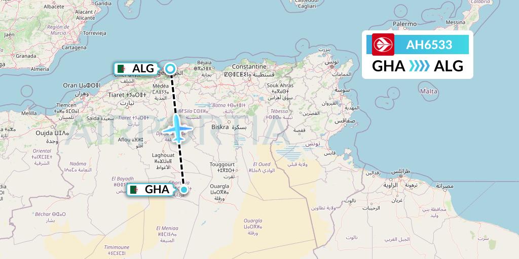 AH6533 Air Algerie Flight Map: Ghardaia to Algiers